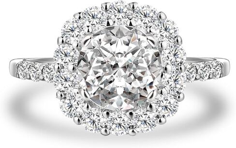 2.0 Carat D Color VVS1 Moissanite Engagement Ring, Sterling Silver Round Cut Halo Promise Ring for Women in Kuwait