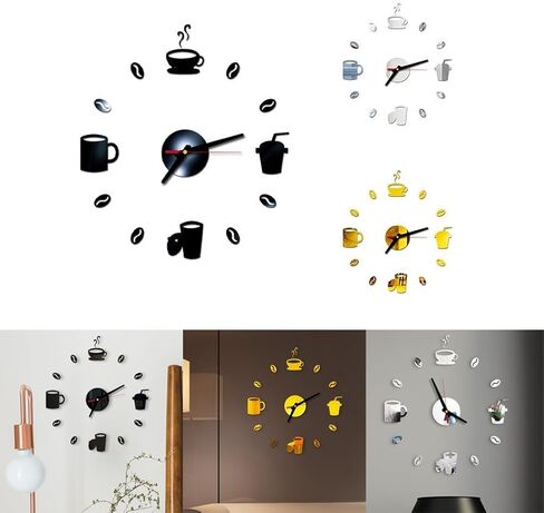 ساعة حائط مرآة، تصميم ثلاثي الأبعاد بدون إطار، ساعة فنجان القهوة، لغرفة المعيشة وغرفة النوم والمنزل والمكتب وغرفة الأطفال والفندق وقاعة القهوة وتزيين الحائط، 40 سم (أسود) in Saudi Arabia