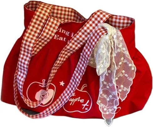 المرأة التفاح قماش حمل حقيبة Y2k نزوة توي الملحقات غير تقليدي الفاكهة محفظة سحر غريب الأطوار الدانتيل حقيبة يد الكتف in Kuwait