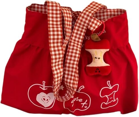 Womens Apple Canvas Tote Bag Y2k Whimsy Twee Accessories Funky Fruit Purse Charm Whimsical Lace Shoulder Handbag in Saudi Arabia