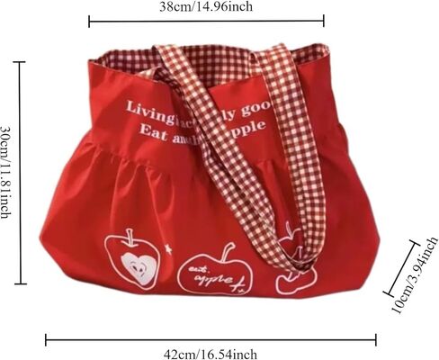 Womens Apple Canvas Tote Bag Y2k Whimsy Twee Accessories Funky Fruit Purse Charm Whimsical Lace Shoulder Handbag in Saudi Arabia
