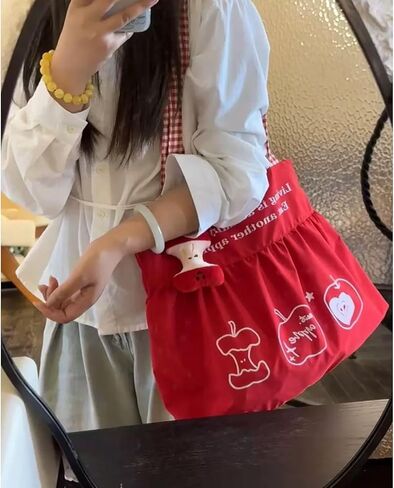 Womens Apple Canvas Tote Bag Y2k Whimsy Twee Accessories Funky Fruit Purse Charm Whimsical Lace Shoulder Handbag in Saudi Arabia