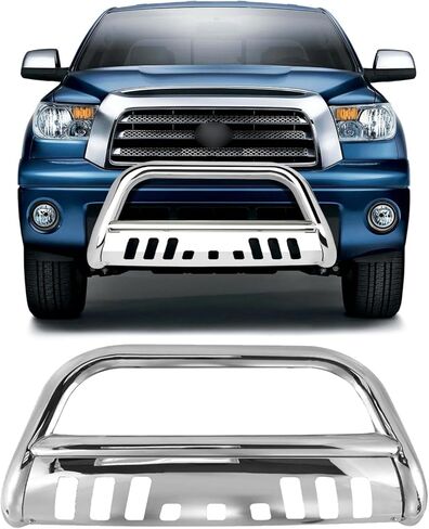 Bull Bar Front Bumper Grille Guard Replacement for Chevy Silveardo 2019-2024, Bull Bar Fit for 2019-2023 GMC Sierra 1500, 3" Bull Bar Grille Stainless Steel Chrome with Skid Plate in Kuwait