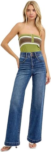 SALT TREE Risen Jeans - Tummy Control Elastic Band High Rise Wide Double Waist Jeans - RDP5919 in Saudi Arabia