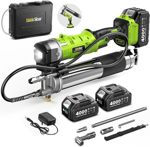 Grease Gun, 2-in-1 Easy-to-Use Battery Grease Gun Kit with 2 * 4000mAh Batteries, Efficient Cordless Grease Gun with 90 Degree Coupler Adapter, Electric Grease Gun with LED Light, Gray in Kuwait