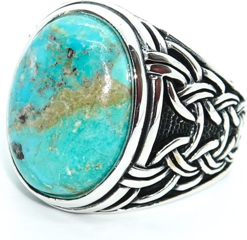 Silver 925k Mens Ring,Handmade Mens Ring,Natural Turquoise Stone,Jewelry Gift For Mens AMZH100 in Saudi Arabia