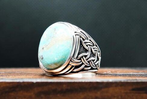 Silver 925k Mens Ring,Handmade Mens Ring,Natural Turquoise Stone,Jewelry Gift For Mens AMZH100 in Saudi Arabia