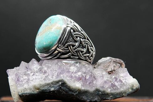 Silver 925k Mens Ring,Handmade Mens Ring,Natural Turquoise Stone,Jewelry Gift For Mens AMZH100 in Saudi Arabia