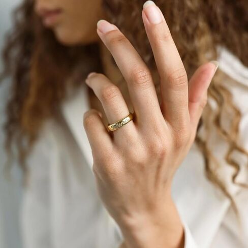 CAITLYNMINIMALIST 18K الذهب والفضة الاسترليني والذهب الوردي رسالة شخصية اسم رقيقة خاتم ذهبي مخصص هدية للأم in Kuwait