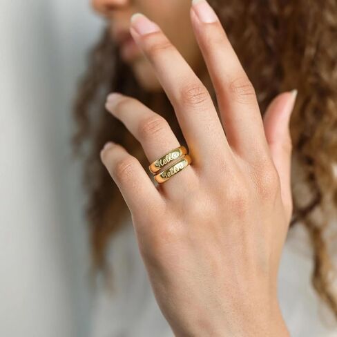 CAITLYNMINIMALIST 18K الذهب والفضة الاسترليني والذهب الوردي رسالة شخصية اسم رقيقة خاتم ذهبي مخصص هدية للأم in Kuwait