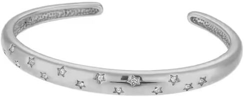QueenBee 14K الذهب والفضة المفتوحة الكفة الإسورة سوار، لذيذ Starburst تشيكوسلوفاكيا زركونيا سوار بيان الذهب الأنيق للنساء، قابل للتعديل الحد الأدنى مجوهرات عيد ميلاد هدية الزفاف لها in Kuwait