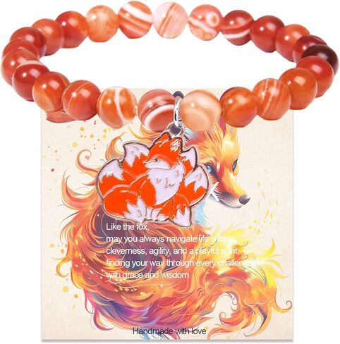 Fox Gifts Fox Charm Bracelet Agate Jewelry for Women Fox Granddaughter Daughter Niece Birthday Gifts in Kuwait