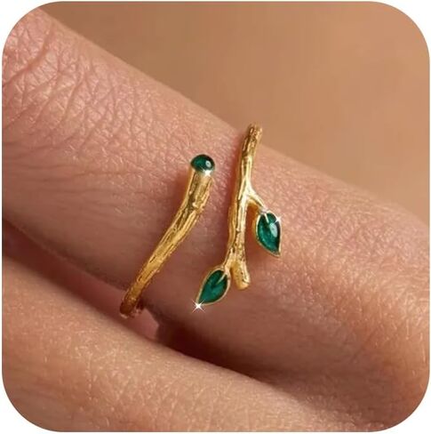 Leaf Twig Ring for Women,925 Sterling Silver Olive Leaf Ring to Daughter 14k Gold Plated Dainty Green Leaves Statement Stacking Open Band Finger Rings Birthday Valentines Day Jewelry Gift in Saudi Arabia