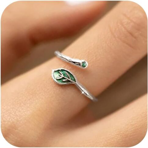 Leaf Twig Ring for Women,925 Sterling Silver Olive Leaf Ring to Daughter 14k Gold Plated Dainty Green Leaves Statement Stacking Open Band Finger Rings Birthday Valentines Day Jewelry Gift in Saudi Arabia