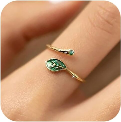Leaf Twig Ring for Women,925 Sterling Silver Olive Leaf Ring to Daughter 14k Gold Plated Dainty Green Leaves Statement Stacking Open Band Finger Rings Birthday Valentines Day Jewelry Gift in Saudi Arabia