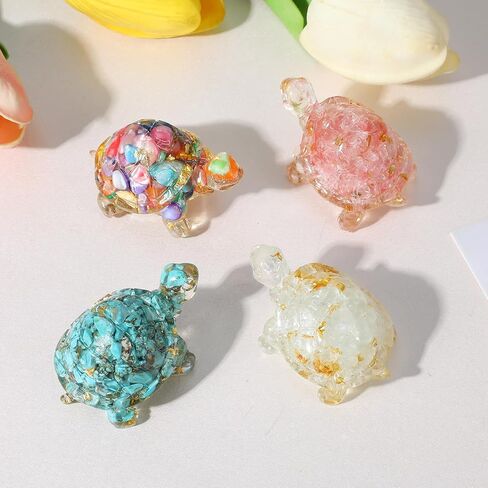 4Pcs Crystal Turtle Figurine Set Handmade Mini Sea Turtle Resin Decor Lucky Turtles divination Decor for Home Office Fish Tank Colorful Healing Crystal Animal Statue for Desk Shelf or Meditation Space in Saudi Arabia