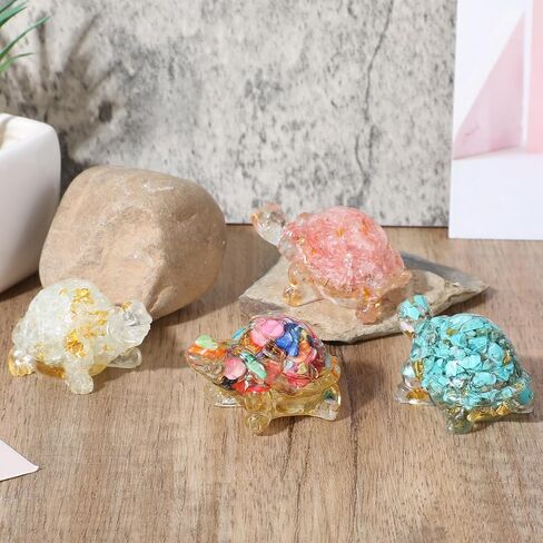 4Pcs Crystal Turtle Figurine Set Handmade Mini Sea Turtle Resin Decor Lucky Turtles divination Decor for Home Office Fish Tank Colorful Healing Crystal Animal Statue for Desk Shelf or Meditation Space in Saudi Arabia