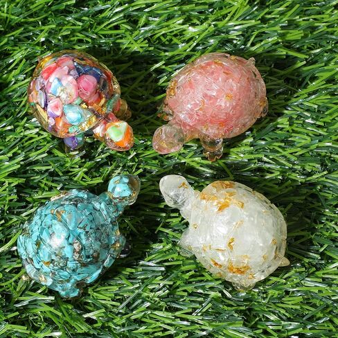 4Pcs Crystal Turtle Figurine Set Handmade Mini Sea Turtle Resin Decor Lucky Turtles divination Decor for Home Office Fish Tank Colorful Healing Crystal Animal Statue for Desk Shelf or Meditation Space in Saudi Arabia