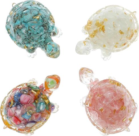 4Pcs Crystal Turtle Figurine Set Handmade Mini Sea Turtle Resin Decor Lucky Turtles divination Decor for Home Office Fish Tank Colorful Healing Crystal Animal Statue for Desk Shelf or Meditation Space in Saudi Arabia
