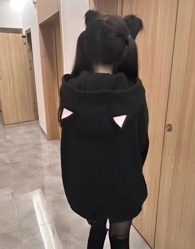 Women Y2k Harajuku Kawaii Anime Cat Ear Hoodie Coquette Streetwear Preppy Cute Paw Print Oversized Casual Sweatshirt in Kuwait