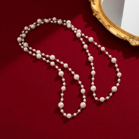 سحر قلادات اللؤلؤ الطويلة للنساء العصرية، بيان الطبقات مطرز كبير صغير اللؤلؤ الذهب سلسلة قلادة حفلة موسيقية هدايا مجوهرات زي الملحقات in Saudi Arabia