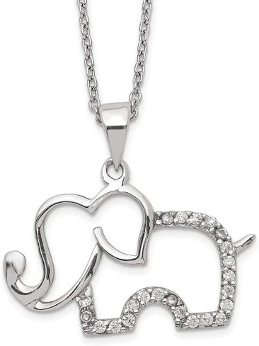 Sonia Jewels Solid Real 925 Sterling Silver CZ Cubic Zirconia Elephant 18.25in Pendant Necklace Charm Chain - with Secure Lobster Lock Clasp 18.25" (Width = 23mm) in Saudi Arabia