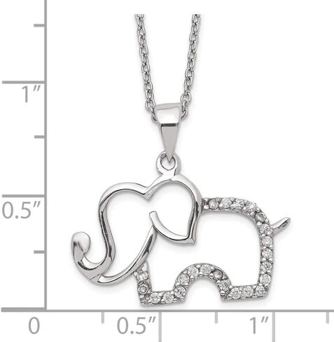 Sonia Jewels Solid Real 925 Sterling Silver CZ Cubic Zirconia Elephant 18.25in Pendant Necklace Charm Chain - with Secure Lobster Lock Clasp 18.25" (Width = 23mm) in Saudi Arabia