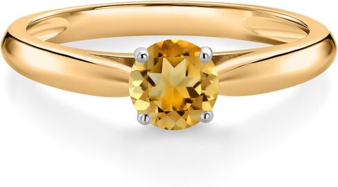 Gem Stone King 10K Yellow Gold 5MM Round Gemstone Birthstone Solitaire Engagement Ring | Wedding Anniversary Promise Gold Ring For Women | Available In Size 5, 6, 7, 8, 9 in Saudi Arabia