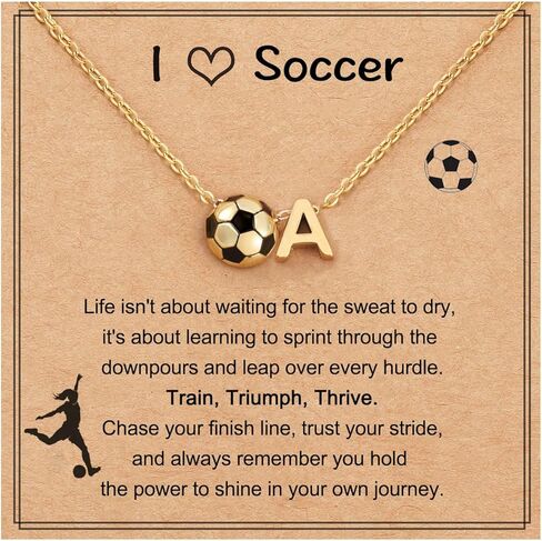 Initial A-Z Soccer Necklace Gifts for Girls Teens Women, Soccer Stuff Christmas Birthday Jewelry for Her Lovers 17+2 Inches in Kuwait