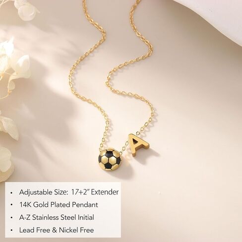 Initial A-Z Soccer Necklace Gifts for Girls Teens Women, Soccer Stuff Christmas Birthday Jewelry for Her Lovers 17+2 Inches in Kuwait
