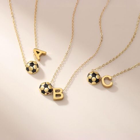Initial A-Z Soccer Necklace Gifts for Girls Teens Women, Soccer Stuff Christmas Birthday Jewelry for Her Lovers 17+2 Inches in Kuwait