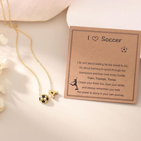 Initial A-Z Soccer Necklace Gifts for Girls Teens Women, Soccer Stuff Christmas Birthday Jewelry for Her Lovers 17+2 Inches in Kuwait