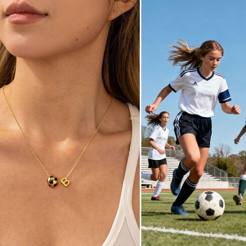 Initial A-Z Soccer Necklace Gifts for Girls Teens Women, Soccer Stuff Christmas Birthday Jewelry for Her Lovers 17+2 Inches in Kuwait