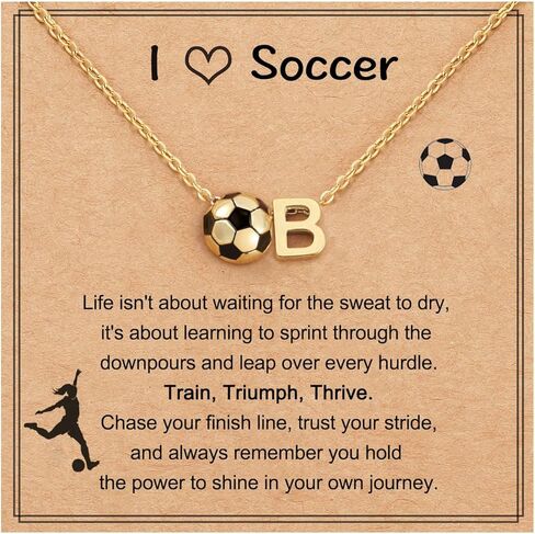 Initial A-Z Soccer Necklace Gifts for Girls Teens Women, Soccer Stuff Christmas Birthday Jewelry for Her Lovers 17+2 Inches in Kuwait