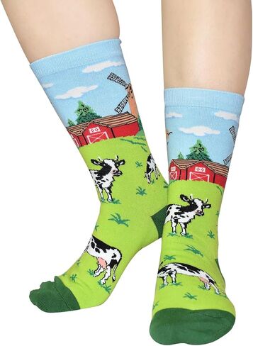 جوارب RosyClouds اللطيفة بطباعة البقرة - هدايا بقرة مضحكة لمحبي الحيوانات والرجال والنساء in Kuwait