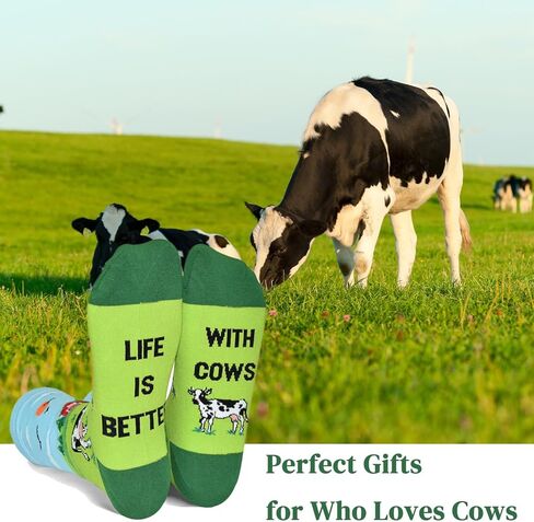 جوارب RosyClouds اللطيفة بطباعة البقرة - هدايا بقرة مضحكة لمحبي الحيوانات والرجال والنساء in Kuwait
