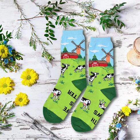 جوارب RosyClouds اللطيفة بطباعة البقرة - هدايا بقرة مضحكة لمحبي الحيوانات والرجال والنساء in Kuwait