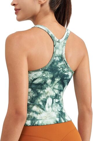 Seamless Ribbed Workout Racerback Tank Tops with Built in Bra for Women Apple-Green S in Saudi Arabia