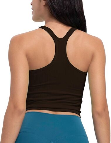 Seamless Ribbed Workout Racerback Tank Tops with Built in Bra for Women Apple-Green S in Saudi Arabia