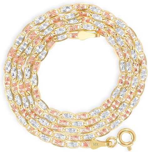 Nuragold 10k ريال أصفر وردي أبيض ذهب صلب فالنتينو 2 مم مرساة سلسلة ربط قلادة (16 "-24") مجوهرات إيطالية أنيقة للنساء in Saudi Arabia