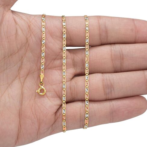 Nuragold 10k ريال أصفر وردي أبيض ذهب صلب فالنتينو 2 مم مرساة سلسلة ربط قلادة (16 "-24") مجوهرات إيطالية أنيقة للنساء in Saudi Arabia