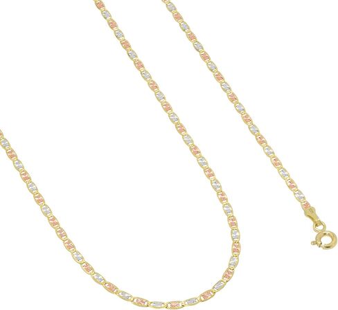 Nuragold 10k ريال أصفر وردي أبيض ذهب صلب فالنتينو 2 مم مرساة سلسلة ربط قلادة (16 "-24") مجوهرات إيطالية أنيقة للنساء in Saudi Arabia