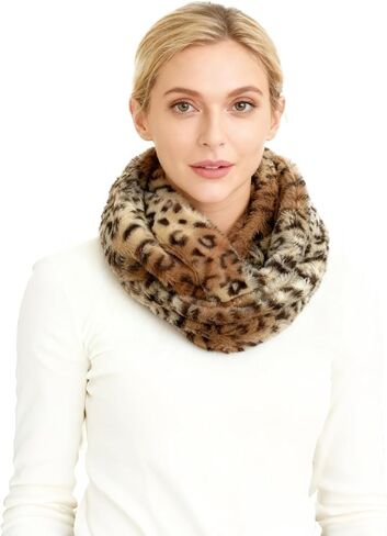Lina & Lily Leopard Animal Print Women's Winter Infinity Scarf Double Loop Faux Fur in Saudi Arabia