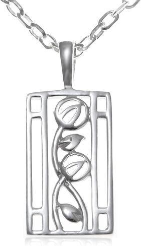 Alexander Castle 925 Sterling Silver Charles Rennie Mackintosh Necklace for Women with 18" Silver Chain & Jewelry Gift Box - 20mm x 10mm in Saudi Arabia