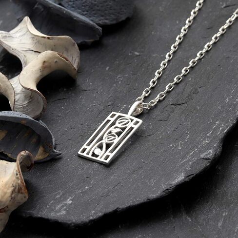 Alexander Castle 925 Sterling Silver Charles Rennie Mackintosh Necklace for Women with 18" Silver Chain & Jewelry Gift Box - 20mm x 10mm in Saudi Arabia