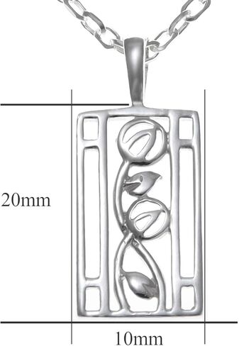 Alexander Castle 925 Sterling Silver Charles Rennie Mackintosh Necklace for Women with 18" Silver Chain & Jewelry Gift Box - 20mm x 10mm in Saudi Arabia