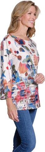 MULTIPLES Womens Clothing | Three Quarters Sleeve Scoop Neck Multi-Panel Top | Dressy & Casual Clothing for Women in Saudi Arabia