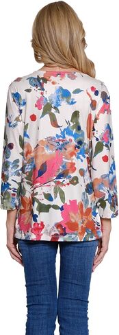 MULTIPLES Womens Clothing | Three Quarters Sleeve Scoop Neck Multi-Panel Top | Dressy & Casual Clothing for Women in Saudi Arabia