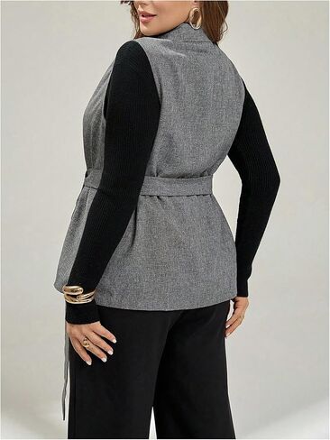 GORGLITTER Women's Plus Size Blazer Vest Business Casual Fall Outfit Sleeveless Belted Button Jacket Vest Dressy Trendy in Saudi Arabia