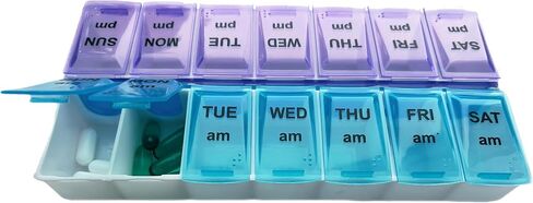 7-Day AM PM Travel Pill Container with 14 Compartments. 2 Times a Day Medication Organizer and Planner for Home, Office (Blue/Purple) in Saudi Arabia